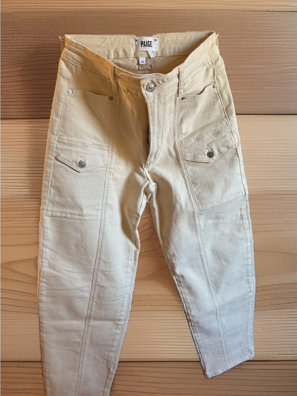 PAIGE Alexis High-Rise Cargo Barrel Jeans in Blonde Sand EXCELLENT condition